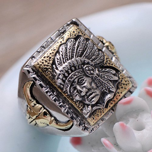 IndianJewelry ＊RINGのみ Mens Sterling Silver Indian Chief Ring - Jewelry1000.com