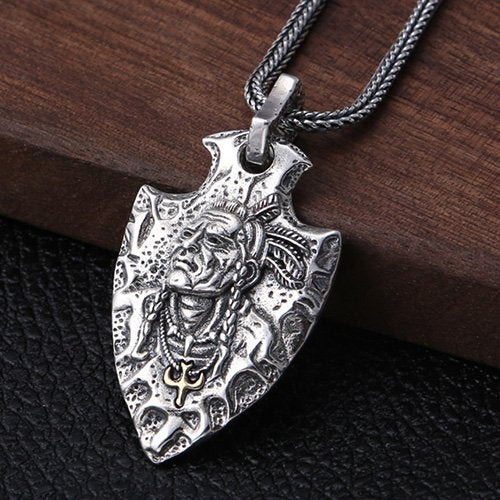 Men's Sterling Silver Indian Chief Spearhead Pendant Necklace