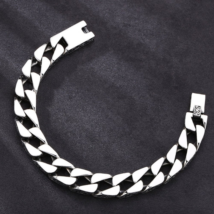 Men's Sterling Silver Ivy-Rimmed Cuban Chain Bracelet