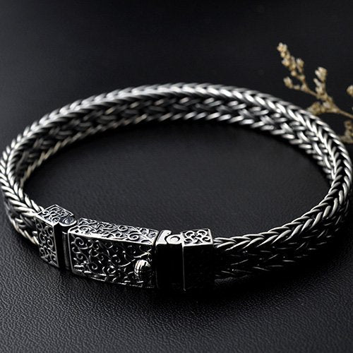 Men's Sterling Silver Ivy Buckle Braided Bracelet