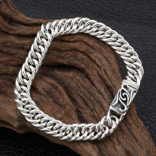 Men's Sterling Silver Ivy Buckle Curb Chain Bracelet