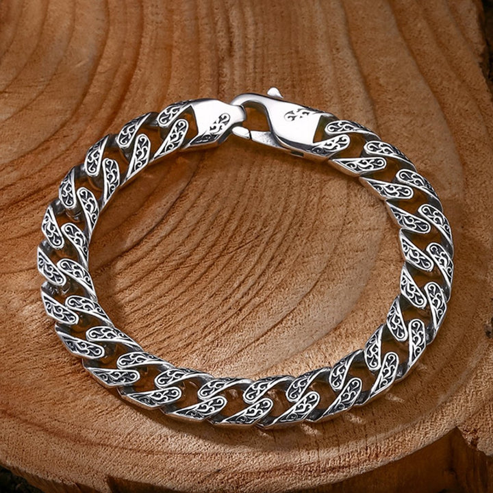 Men's Sterling Silver Ivy Engraved Cuban Chain Bracelet