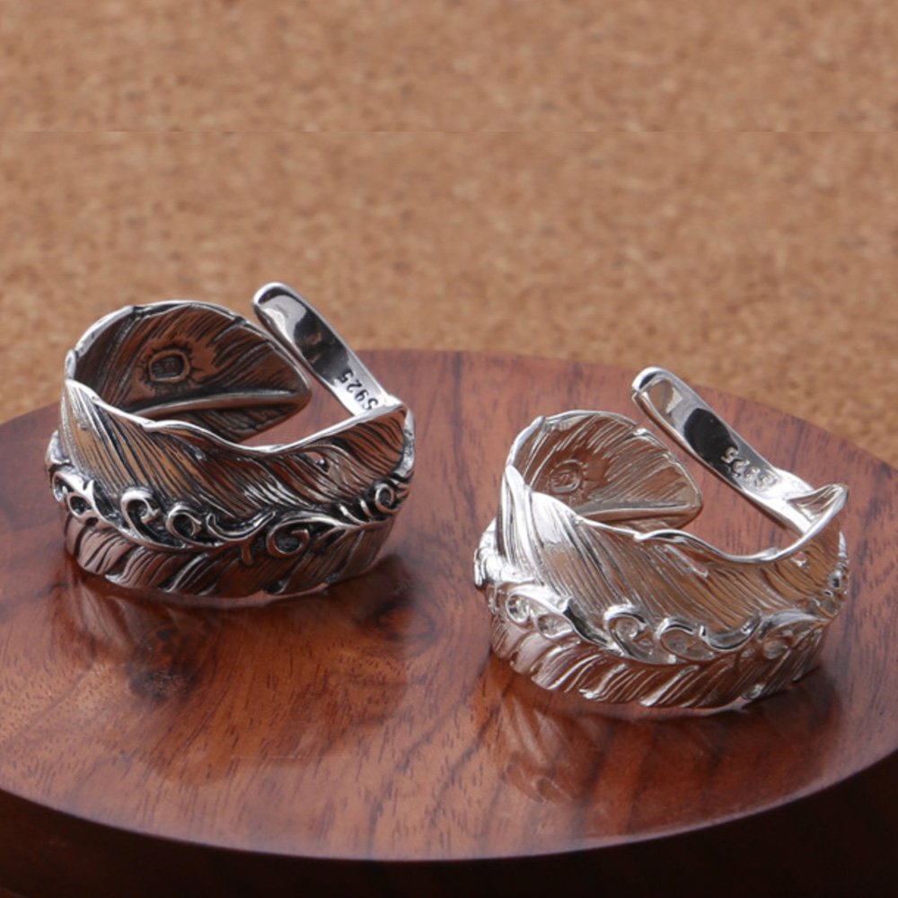 Men's Sterling Silver Ivy Feather Wrap Ring