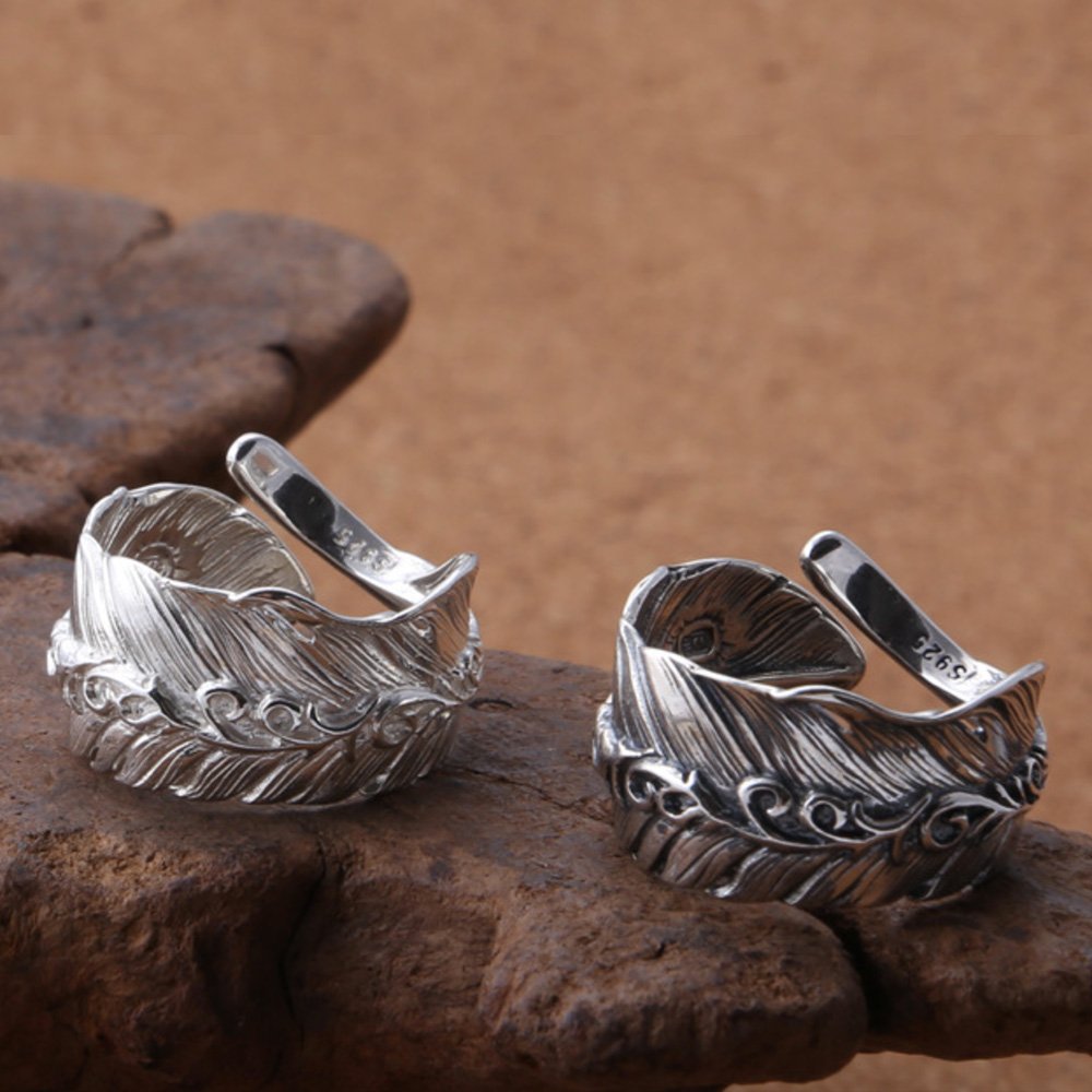 Men's Sterling Silver Ivy Feather Wrap Ring