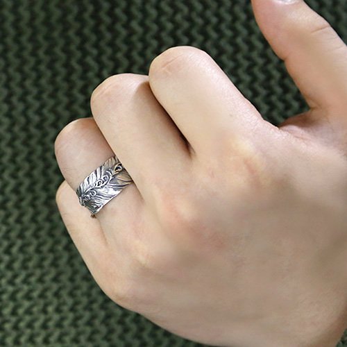 Men's Sterling Silver Ivy Feather Wrap Ring