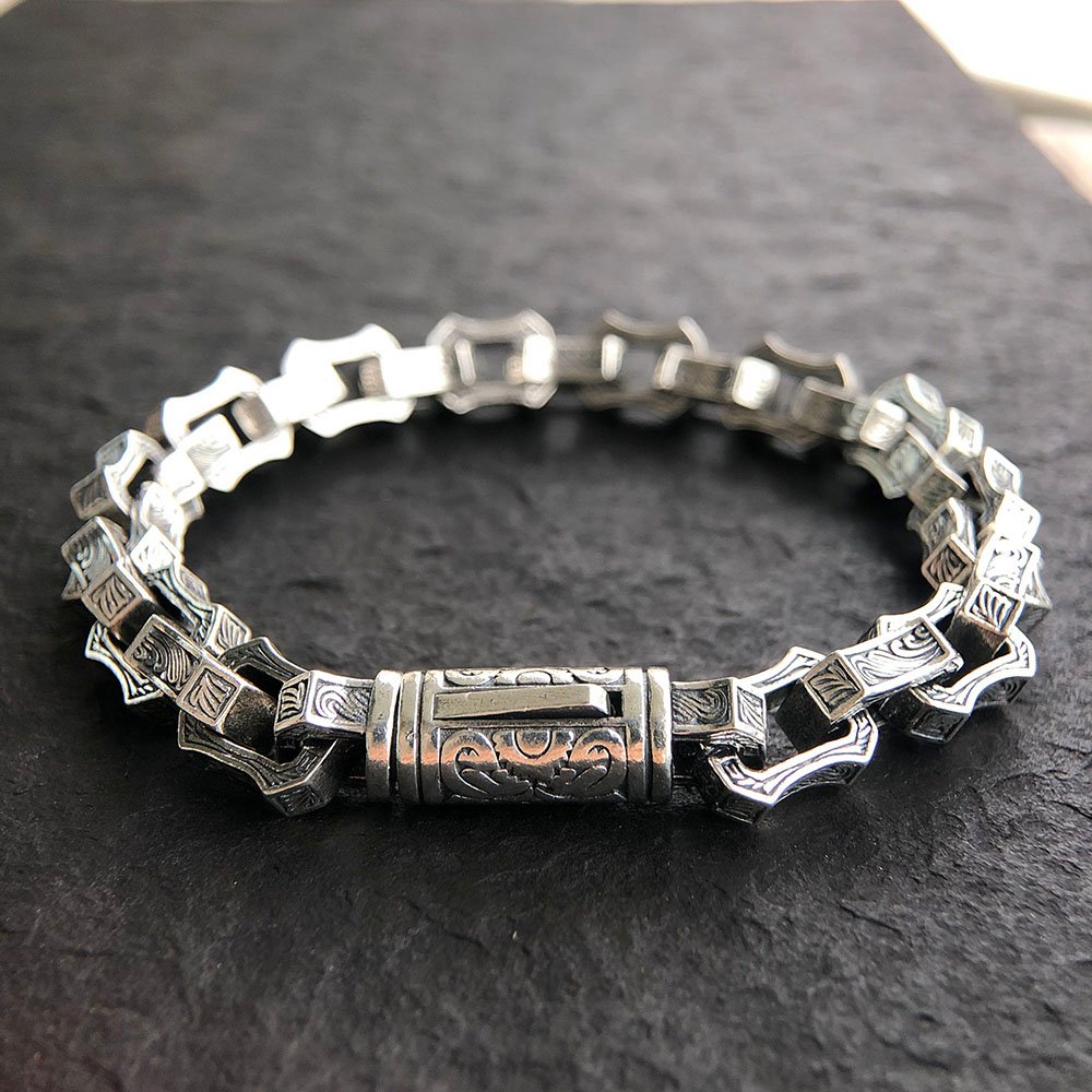 Men's Sterling Silver Ivy Link Chain Bracelet - Jewelry1000.com