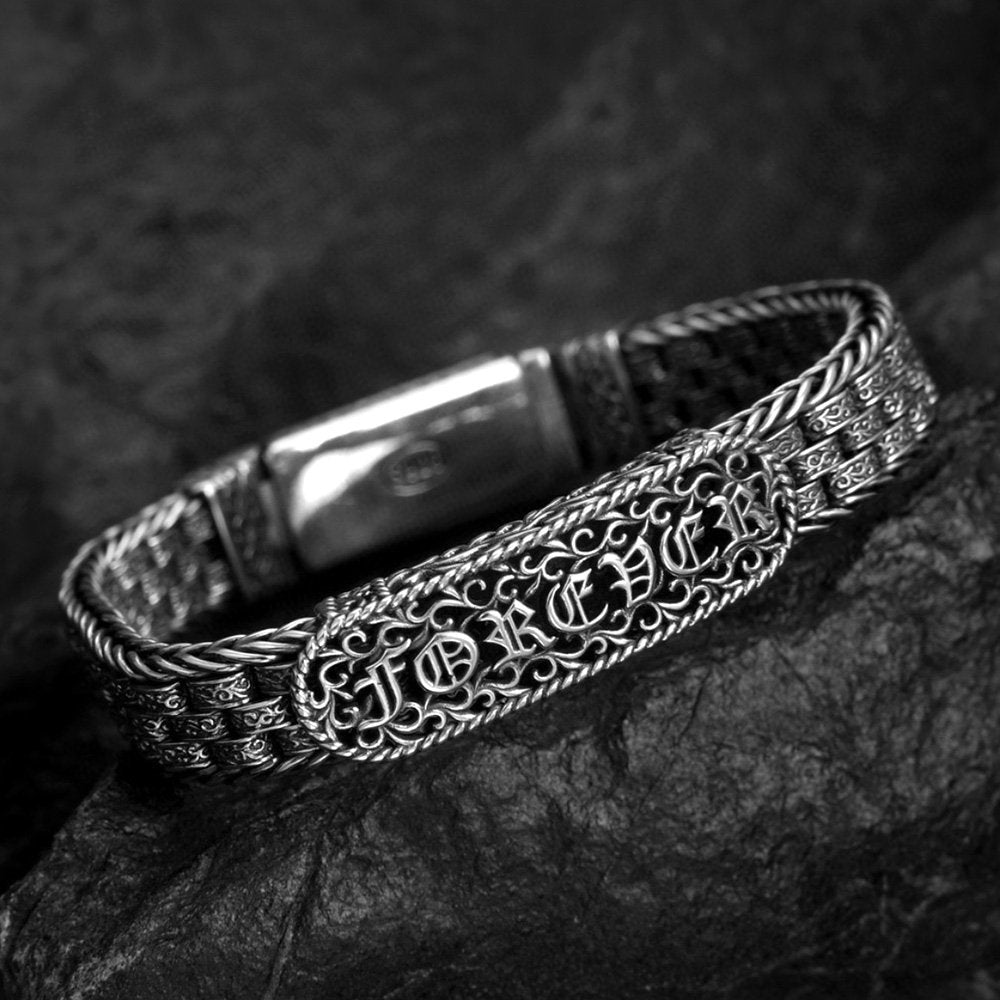 Men's Sterling Silver Ivy Pattern Braided Bracelet