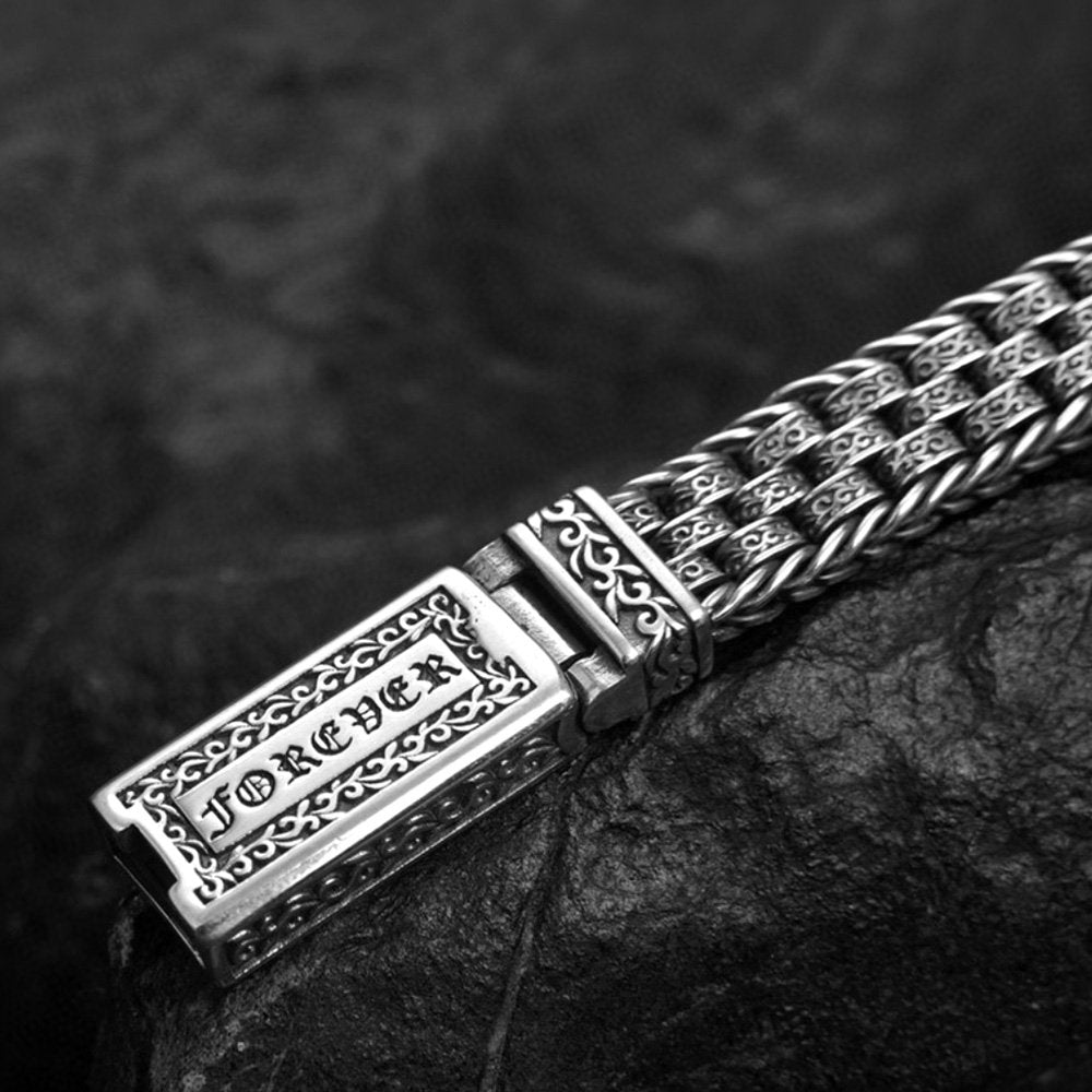 Men's Sterling Silver Ivy Pattern Braided Bracelet