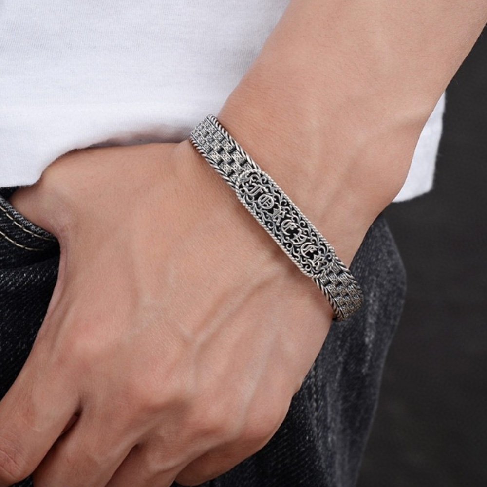 Men's Sterling Silver Ivy Pattern Braided Bracelet