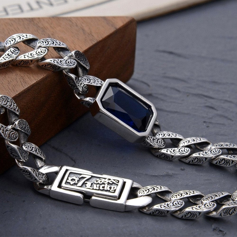 Men's Sterling Silver Ivy Pattern Cuban Chain Bracelet
