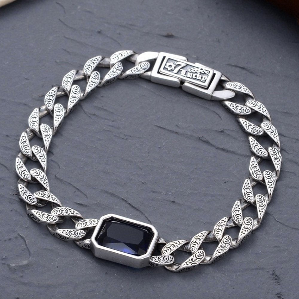 Ivy Engraved Stainless Steel Chain Bracelet For Men - 316L Steel, Polished, Adjustable Sizes