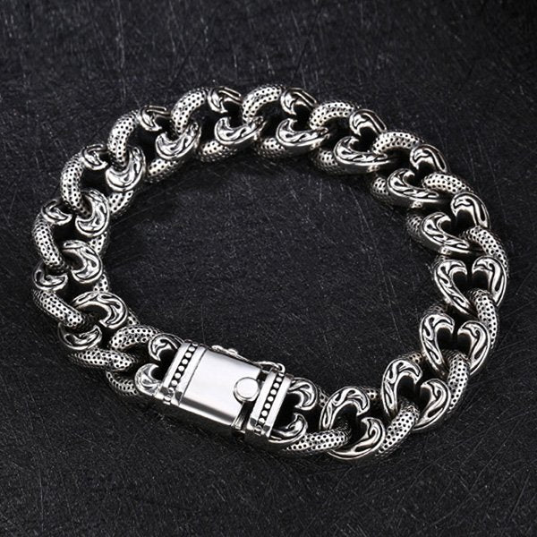 Men's Sterling Silver Ivy Pattern Cuban Chain Bracelet