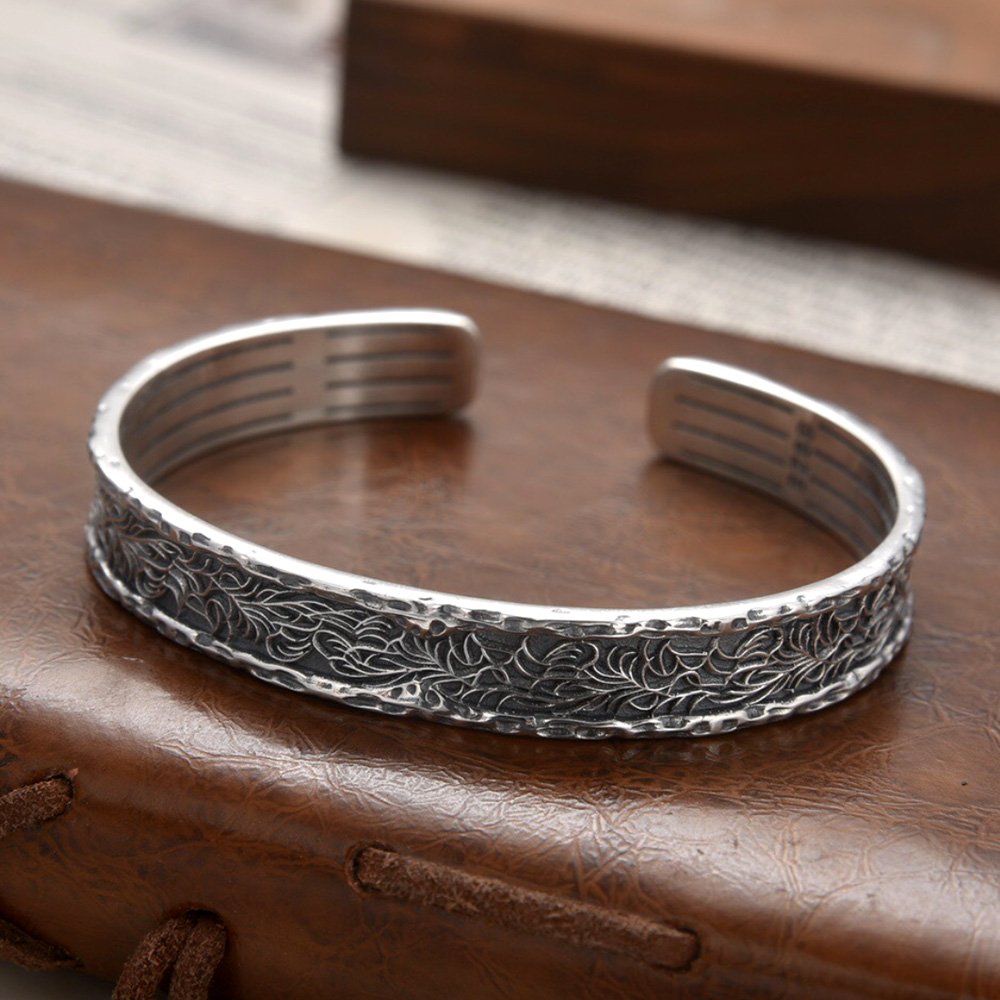 Men's Sterling Silver Ivy Pattern Cuff Bracelet