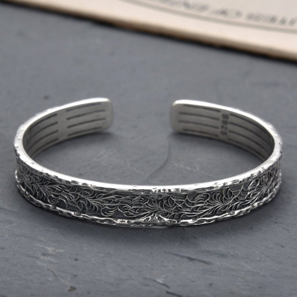 Men's Sterling Silver Ivy Pattern Cuff Bracelet