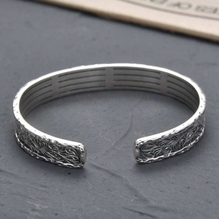 Men's Sterling Silver Ivy Pattern Cuff Bracelet