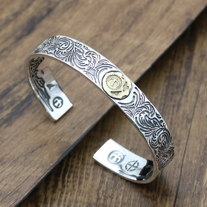 Men's Sterling Silver Ivy Pattern Eagle Cuff Bracelet