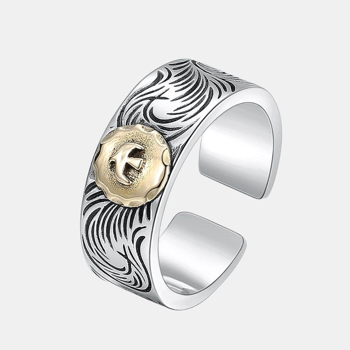 Men's Sterling Silver Ivy Pattern Eagle Ring