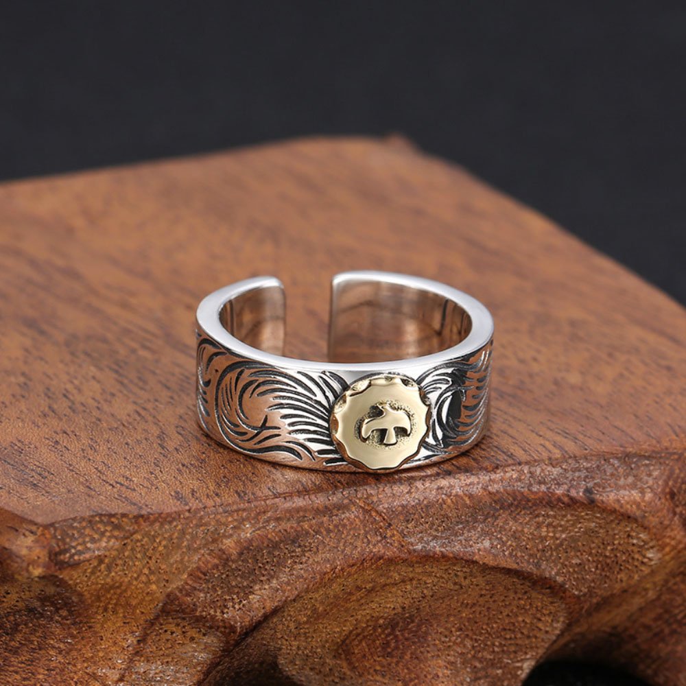 Men's Sterling Silver Ivy Pattern Eagle Ring