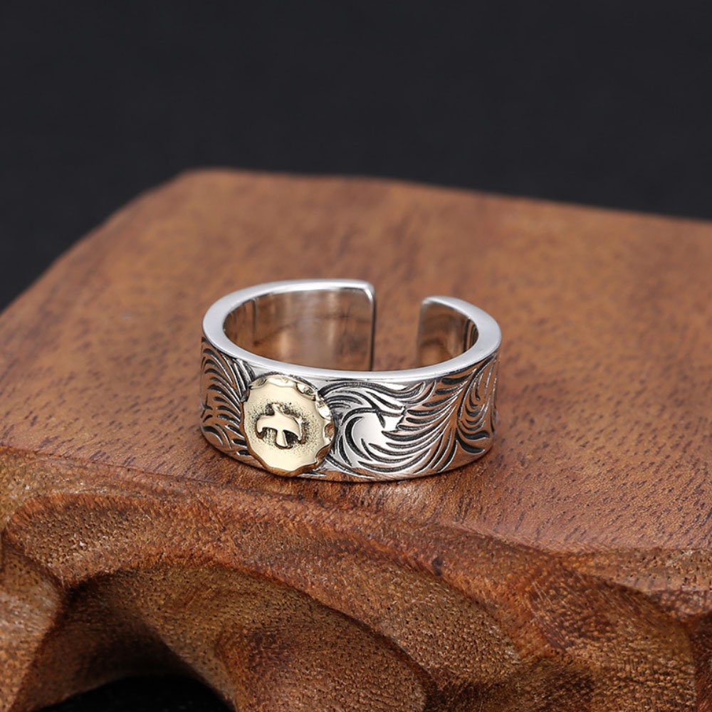 Men's Sterling Silver Ivy Pattern Eagle Ring