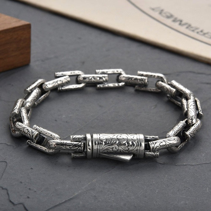 Men's Sterling Silver Ivy Pattern Link Chain Bracelet