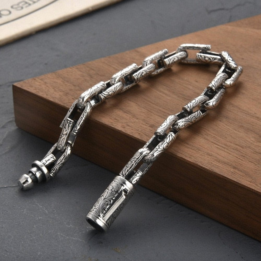 Men's Sterling Silver Ivy Pattern Link Chain Bracelet