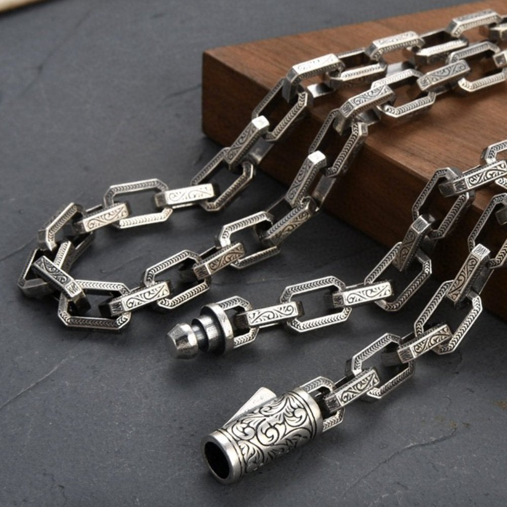 Men's Sterling Silver Ivy Pattern Rectangle Link Chain - Jewelry1000.com