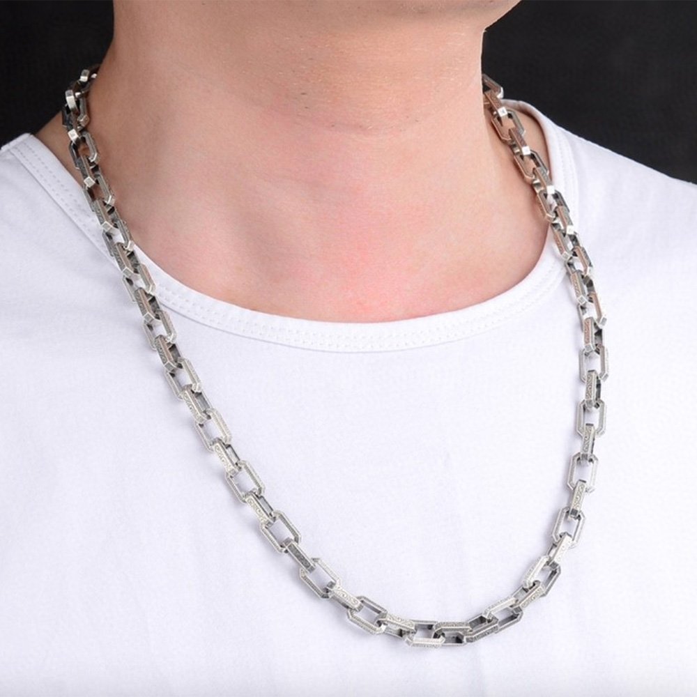 Men's Sterling Silver Ivy Pattern Rectangle Link Chain - Jewelry1000.com