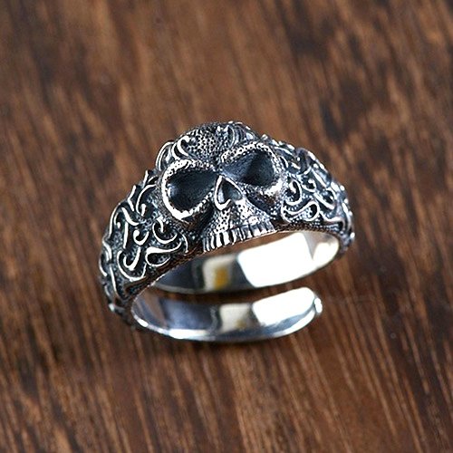 Men's Sterling Silver Ivy Pattern Skull Ring