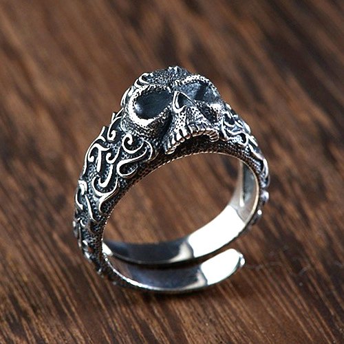 Men's Sterling Silver Ivy Pattern Skull Ring