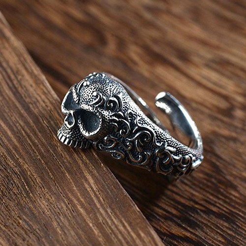 Men's Sterling Silver Ivy Pattern Skull Ring