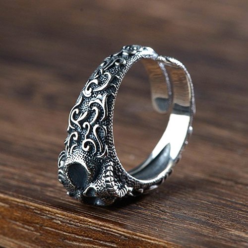 Men's Sterling Silver Ivy Pattern Skull Ring