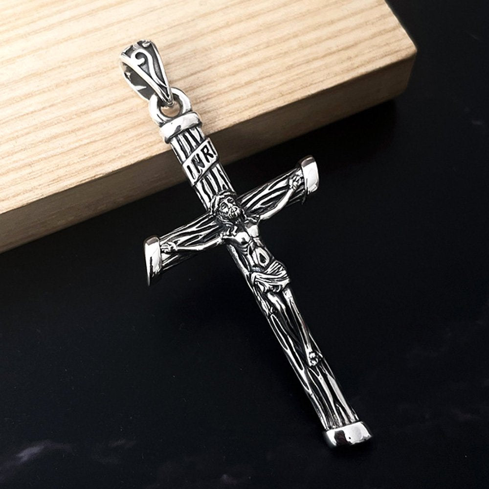 Men's Sterling Silver Jesus Cross Necklace