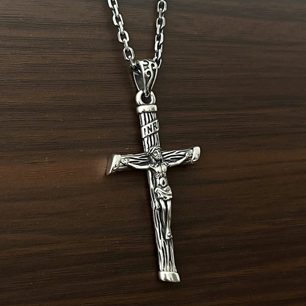 Men's Sterling Silver Jesus Cross Necklace