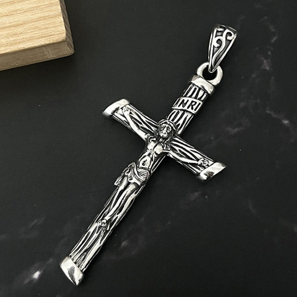 Men's Sterling Silver Jesus Cross Necklace