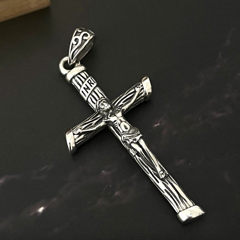 Men's Sterling Silver Jesus Cross Necklace