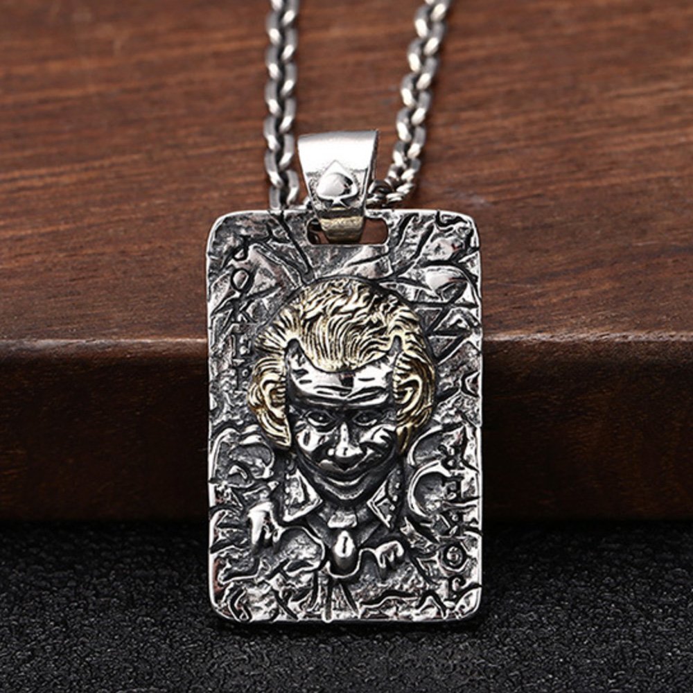 Men's Sterling Silver Joker Tag Necklace