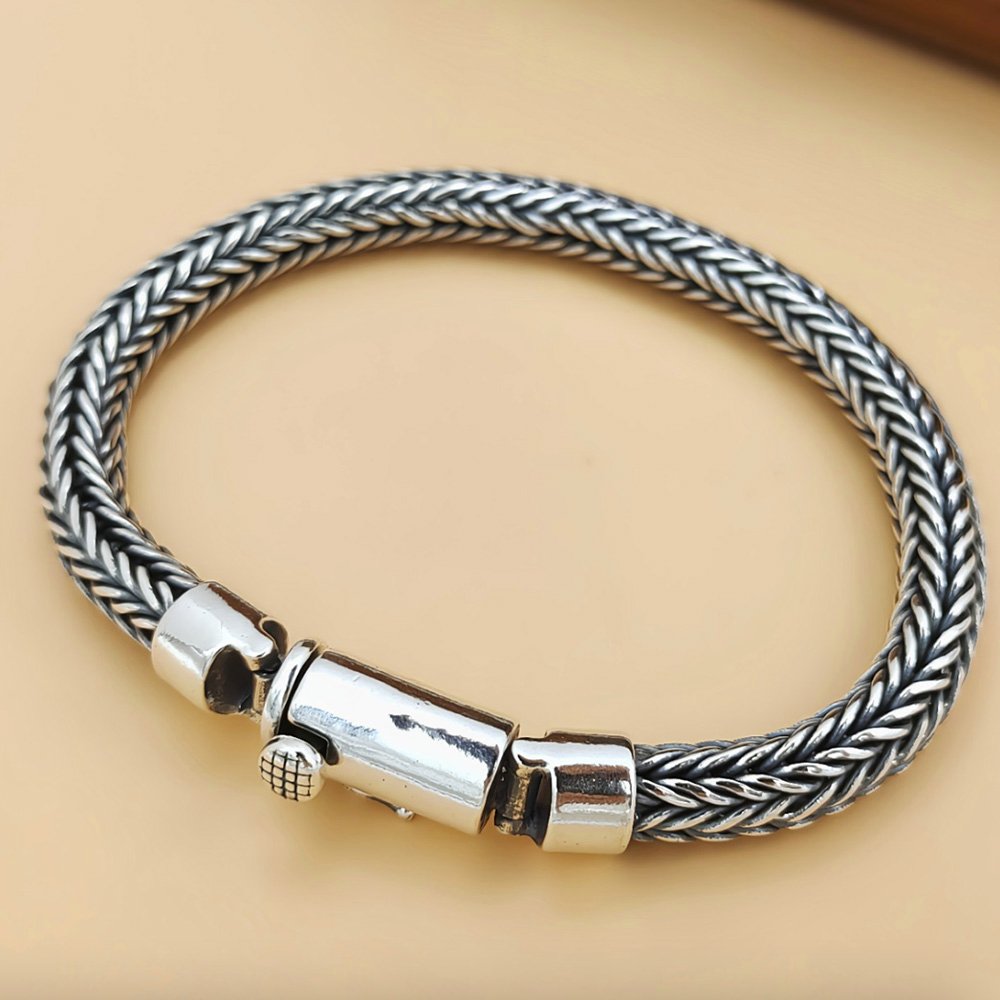 Men's Sterling Silver Latch Clasp Braided Bracelet