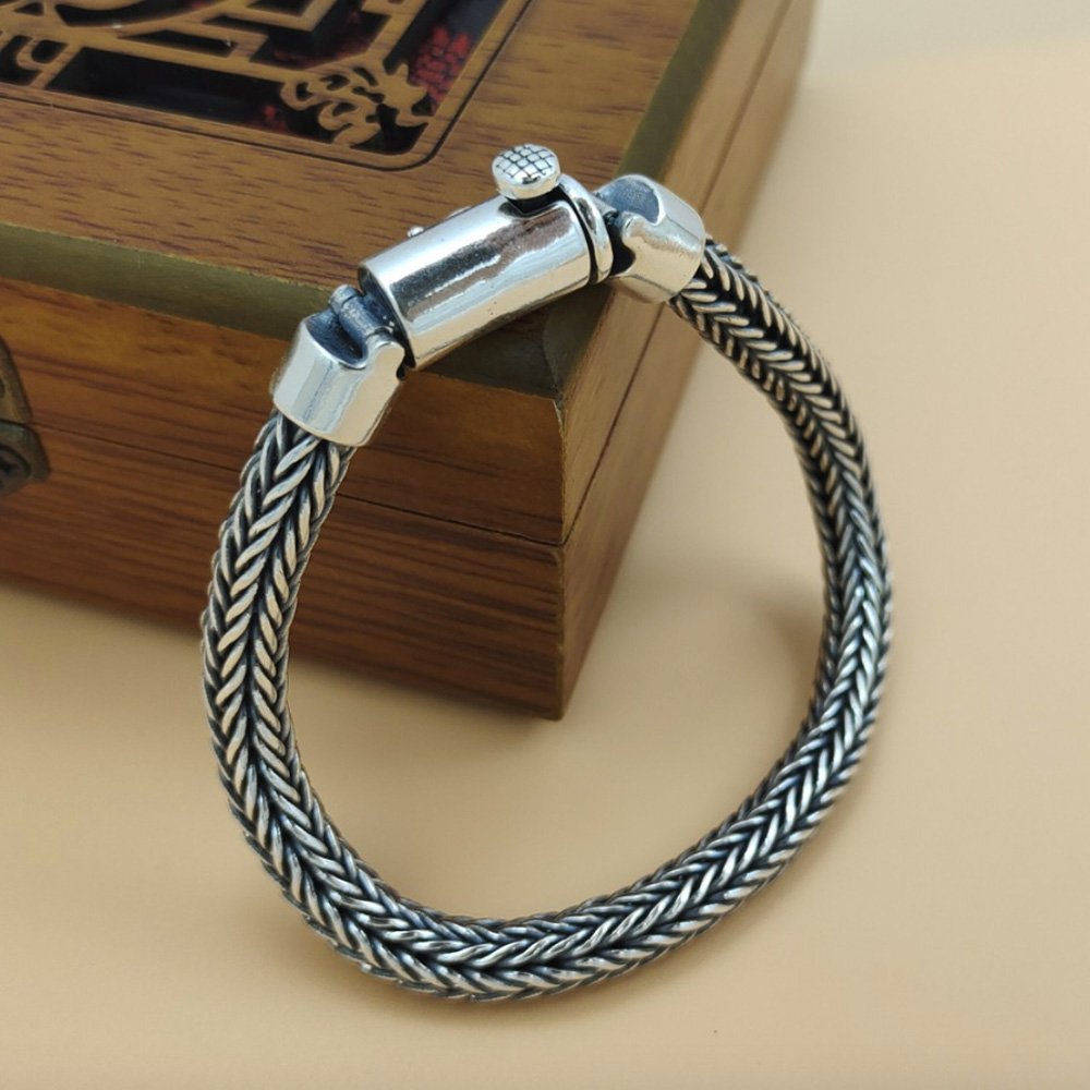 Men's Sterling Silver Latch Clasp Braided Bracelet