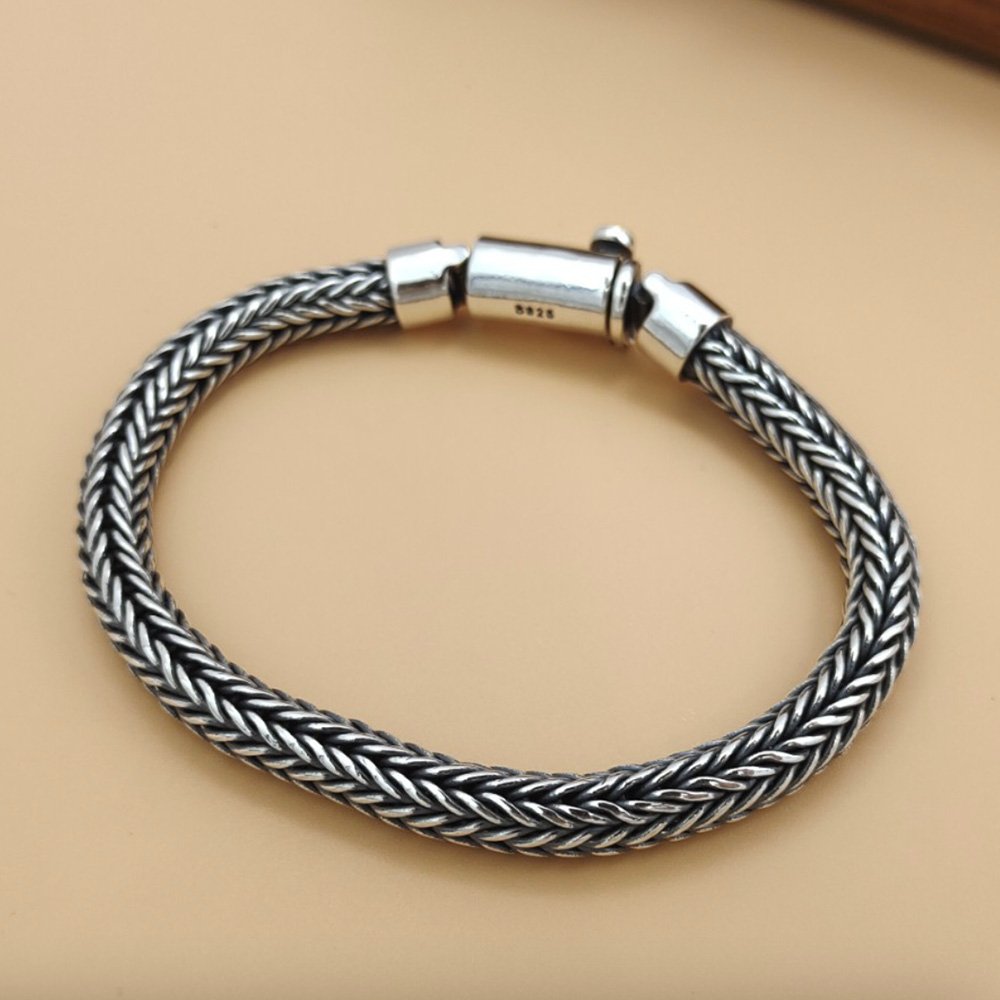 Men's Sterling Silver Latch Clasp Braided Bracelet