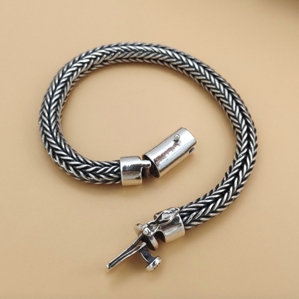 Men's Sterling Silver Latch Clasp Braided Bracelet