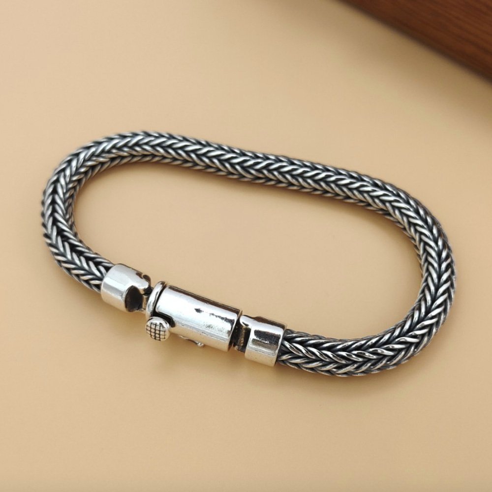 Men's Sterling Silver Latch Clasp Braided Bracelet