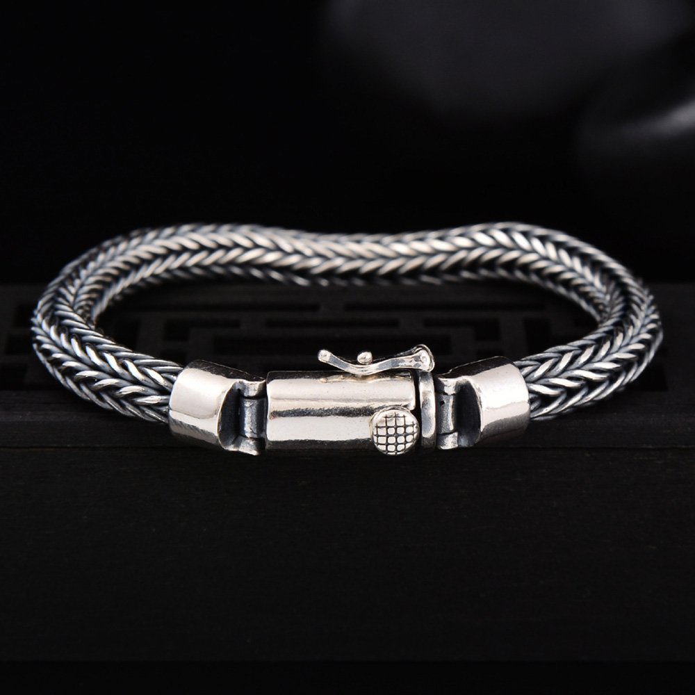 Men's Sterling Silver Latch Clasp Braided Bracelet