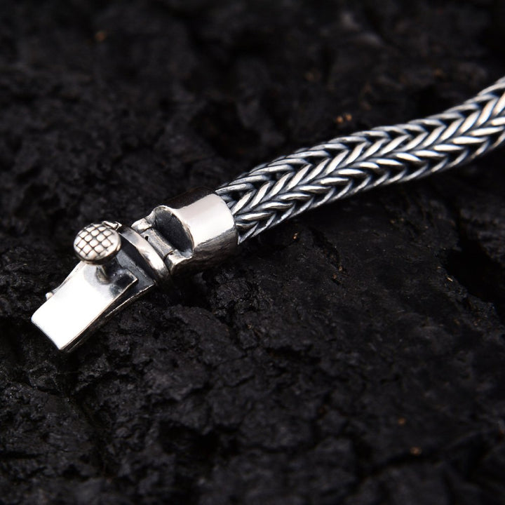 Men's Sterling Silver Latch Clasp Braided Bracelet