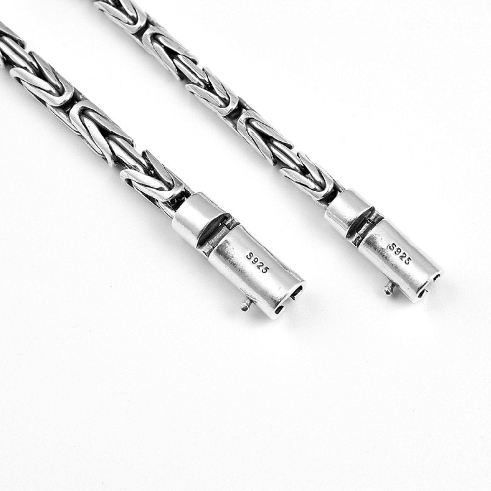 Men's Sterling Silver Latch Clasp Byzantine Chain Bracelet