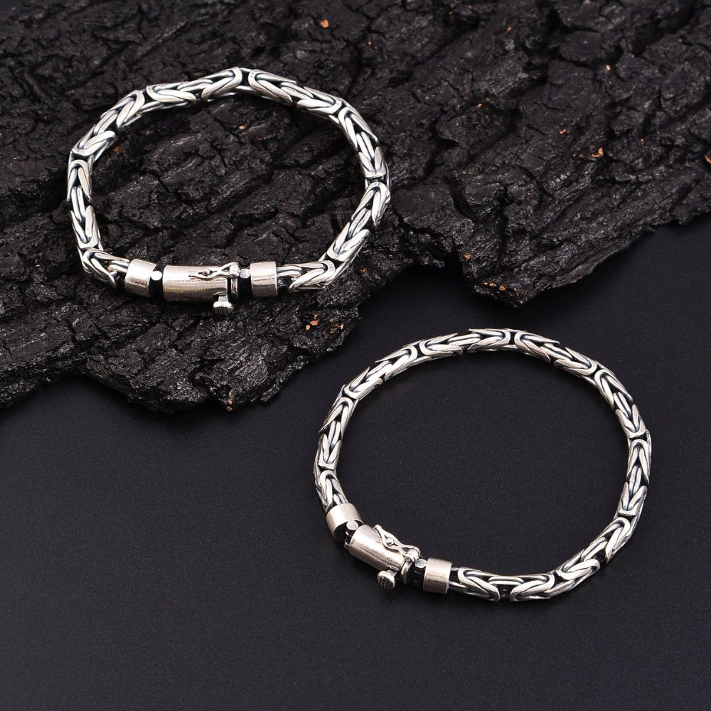 Men's Sterling Silver Latch Clasp Byzantine Chain Bracelet
