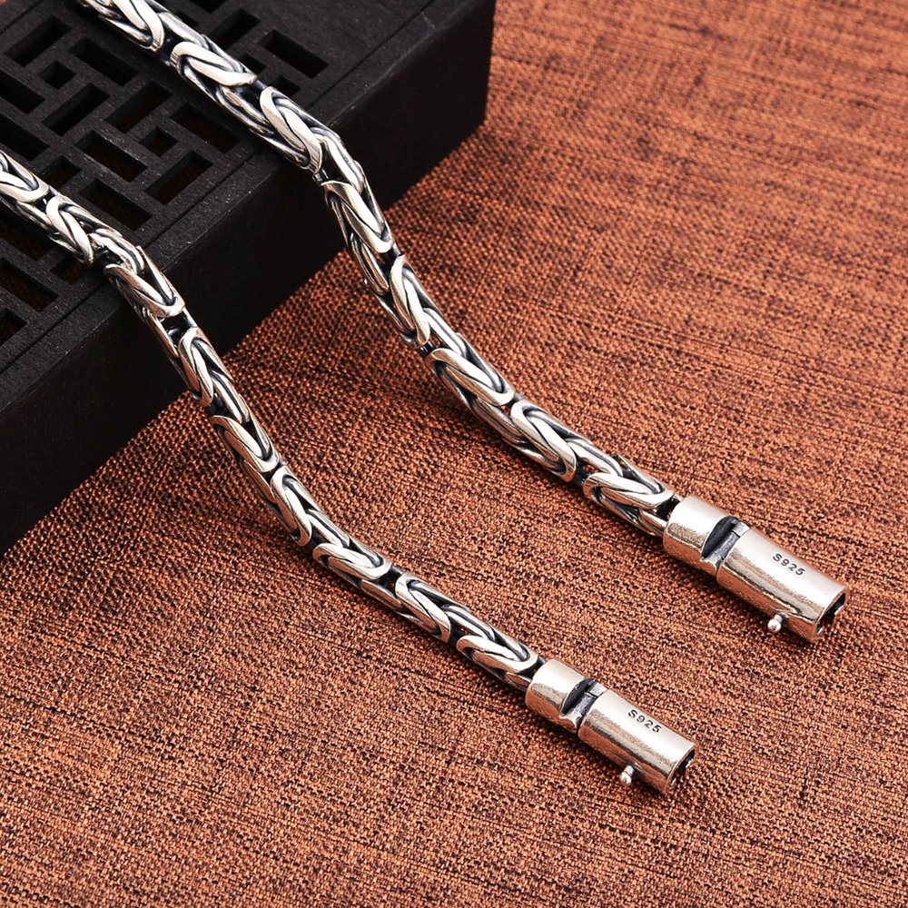 Men's Sterling Silver Latch Clasp Byzantine Chain Bracelet
