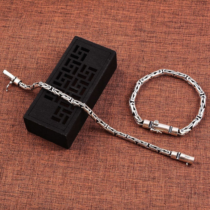 Men's Sterling Silver Latch Clasp Byzantine Chain Bracelet