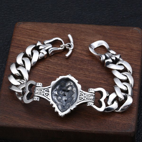 Men's Sterling Silver Lion Cuban Chain Bracelet