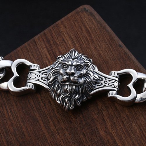 Men's Sterling Silver Lion Cuban Chain Bracelet