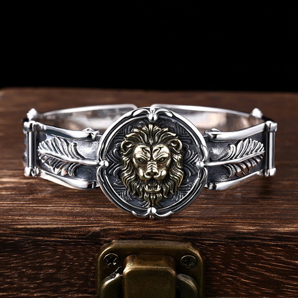 Men's Sterling Silver Lion Cuff Bracelet